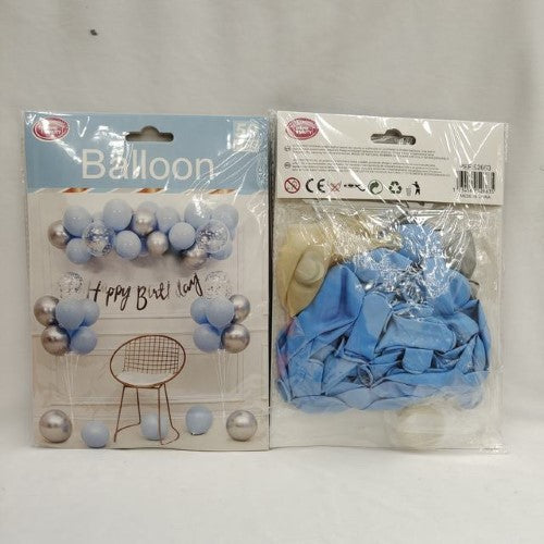 Balloon garland featuring 50 blue balloons across 6 packs, ideal for celebrations like birthdays and baby showers.