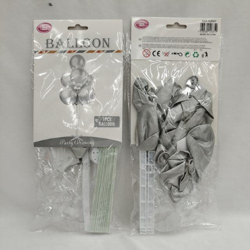 Elegant silver balloon garland set, featuring 6 packs with 7 balloons each, perfect for any celebration and easy to assemble.