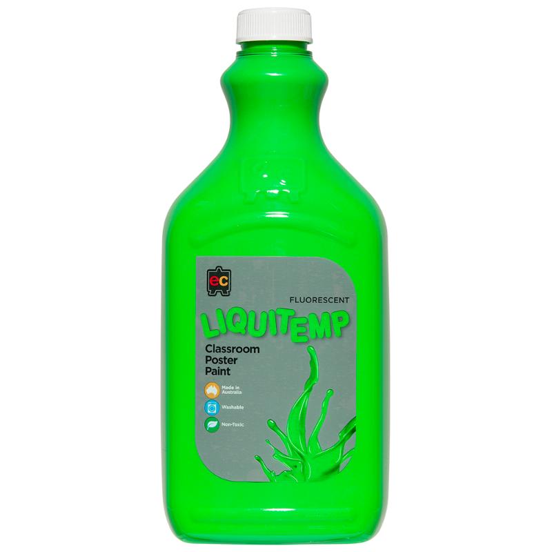 Vibrant green 2L washable fluorescent poster paint, safe and non-toxic for creative projects and glowing artwork.
