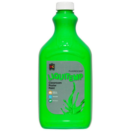 Vibrant green 2L washable fluorescent poster paint, safe and non-toxic for creative projects and glowing artwork.