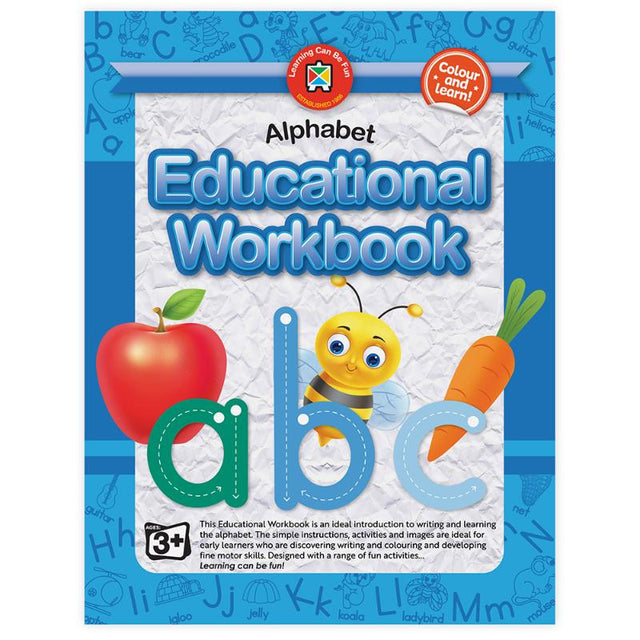 Colorful LCBF Educational Workbook featuring activities for teaching the alphabet and developing writing skills in early learners.