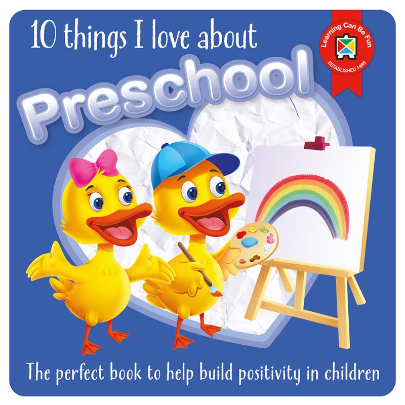 Colorful board book cover featuring joyful illustrations celebrating preschool experiences and emotional awareness.