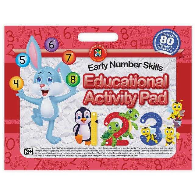 Colorful educational activity pad for toddlers, featuring engaging exercises to teach numbers 1 to 20 and fine motor skills.
