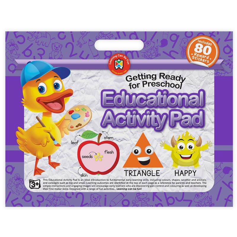 Colorful LCBF Educational Activity Pad for preschool readiness, promoting skills in colors, shapes, and fine motor development.