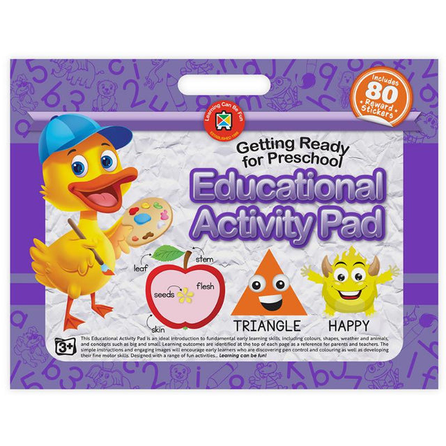 Colorful LCBF Educational Activity Pad for preschool readiness, promoting skills in colors, shapes, and fine motor development.