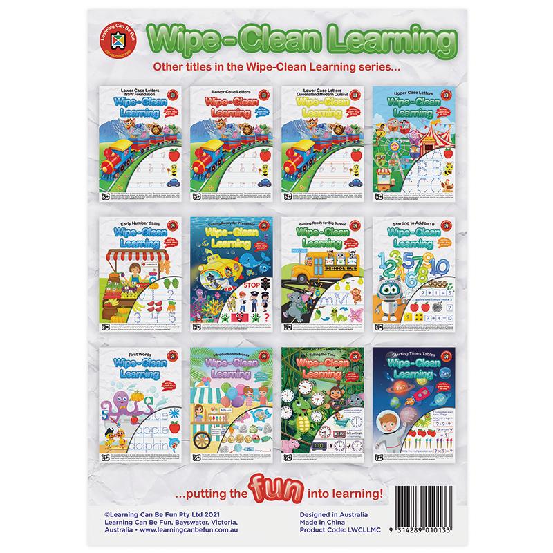 Wipe clean learning book for lowercase letters in NZ Modern Cursive, ideal for preschoolers to practice writing skills.
