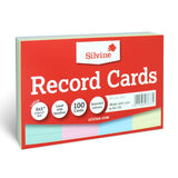 Silvine Record Cards in assorted colors, 100 ruled 8x5 inch cards for study notes, flashcards, and crafting projects.