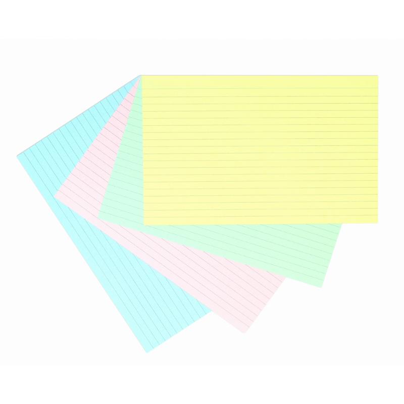 Colorful 8x5" ruled record cards in assorted colors, perfect for notes, flashcards, and creative projects.