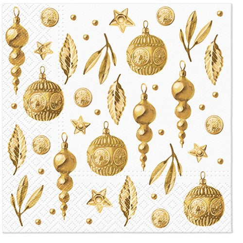 Lunch napkin featuring paw décor in golden tones, 33cm square, 3-ply, eco-friendly, perfect for pet lovers' gatherings.