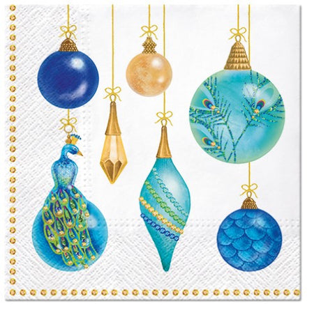 Elegant 3-ply napkin with vibrant peacock design, perfect for dining occasions; pack of 20, eco-friendly, made in EU.