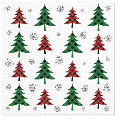 Festive 3-ply napkin featuring paw print and Xmas tree check design, perfect for holiday dining and pet lovers.