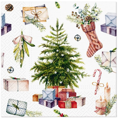 Festive 3-ply napkin featuring paw prints, ideal for holiday gatherings, measuring 33cm, pack of 20 for easy celebrations.