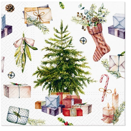Festive 3-ply napkin featuring paw prints, ideal for holiday gatherings, measuring 33cm, pack of 20 for easy celebrations.