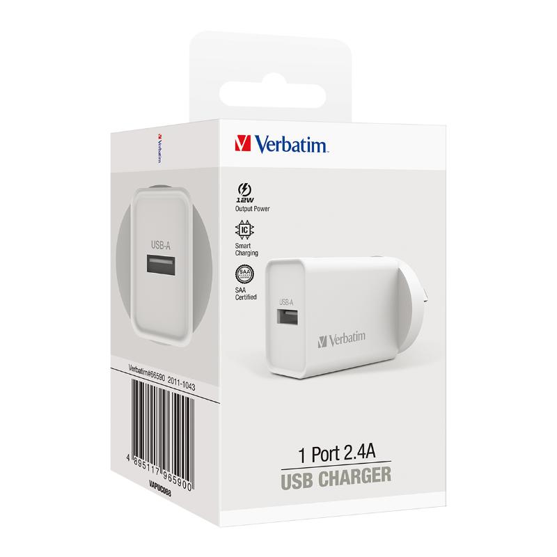 Verbatim Essentials USB Charger Single Port 2.4A White