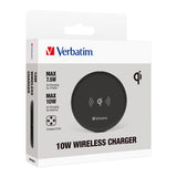 Verbatim Essentials Wireless Charger 10W in black, Qi Certified for safe, efficient wireless charging of smartphones.