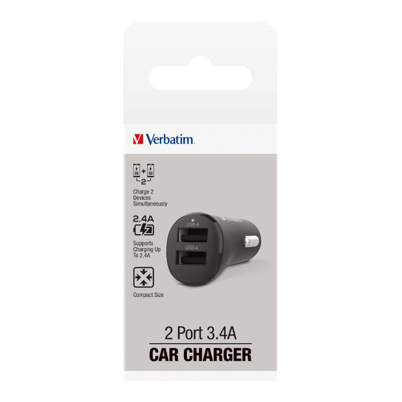 Verbatim Essentials Car Charger Dual Port 3.4A Black