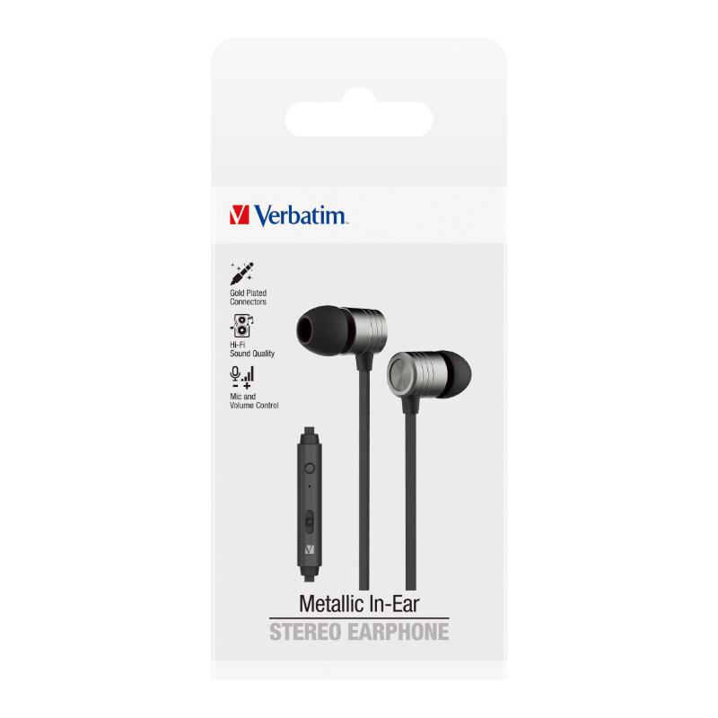 Verbatim Essentials In-Ear Earphones with Mic & Volume Control Space Grey