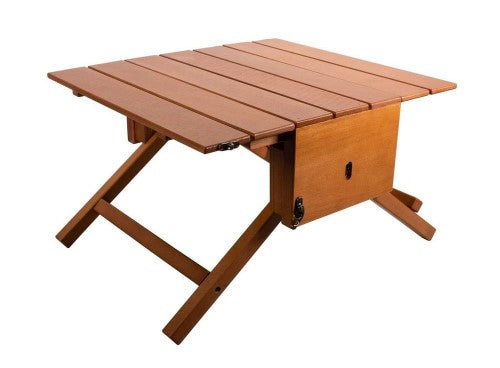 Beechwood picnic caddy table (40 x 21 x 39cm) ideal for outdoor gatherings, blending style and functionality for food and drinks.