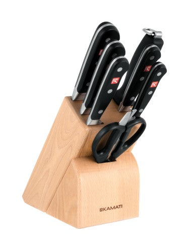 Kamati Classic 8 Piece Knife Block Set featuring premium stainless steel knives for effortless meal preparation.