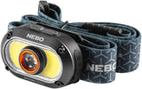 Bright, water-resistant NEBO MYCRO 500+ headlamp with adjustable modes and detachable light clip for outdoor adventures.