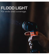 Rechargeable Nebo Master Series SL25 spotlight in black and orange with 500 lumens, magnetic base, and ergonomic grip.