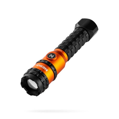 High-performance Nebo Master Series FL1500 flashlight, 1,500 lumens, waterproof, impact-resistant, with adjustable zoom.