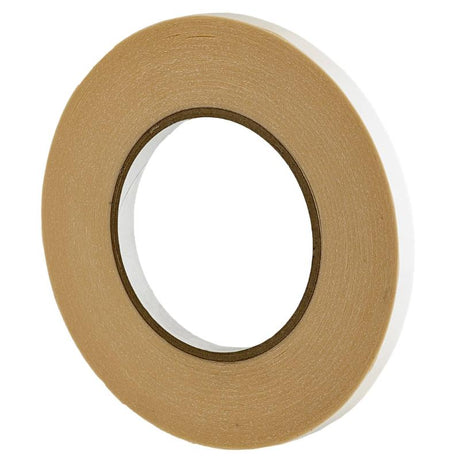 Double-sided tissue tape, 9mm x 33m, lightweight, non-staining, hand tearable, ideal for crafts and repairs.