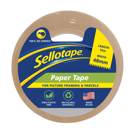 Sellotape 6270 Flatback Paper Tape in tan, 48mm x 55m, perfect for crafting, packaging, and easy labeling.