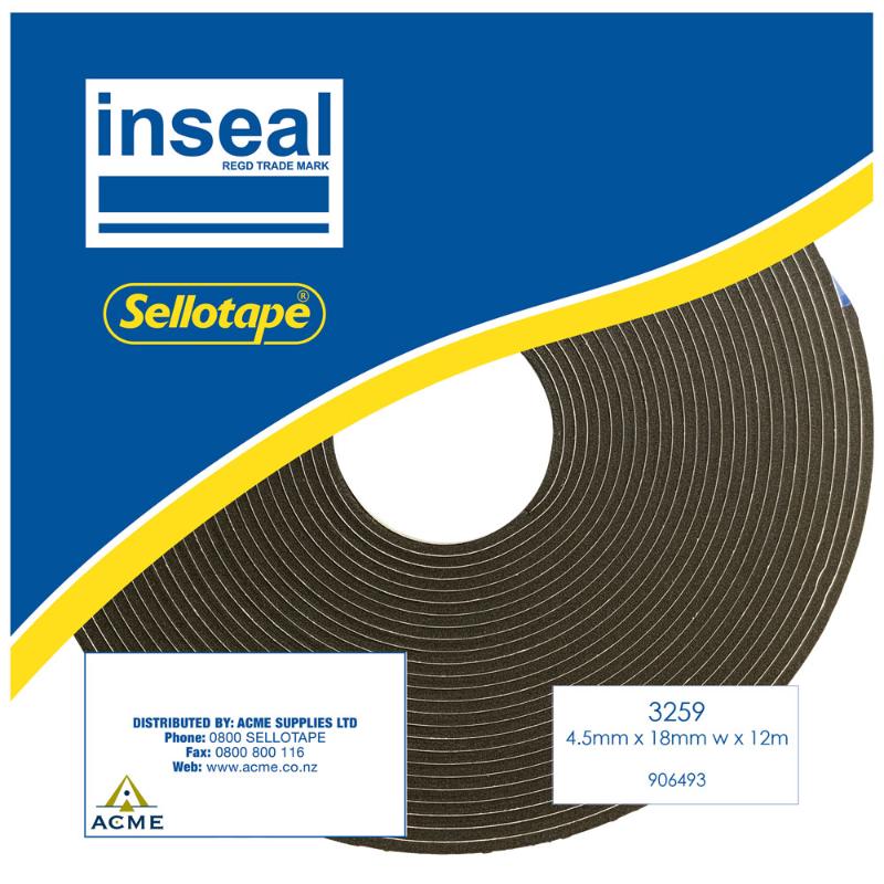 Inseal 3259 PKD foam strip, 4.5mm thick, 18mm wide, ideal for sealing, cushioning, and preventing corrosion in various applications.