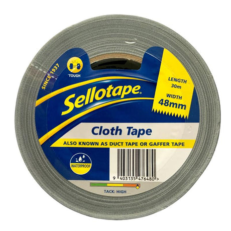 Black Sellotape 4705 Cloth Tape, 48mm x 30m, durable, hand-tearable, waterproof, ideal for crafting and repairs.