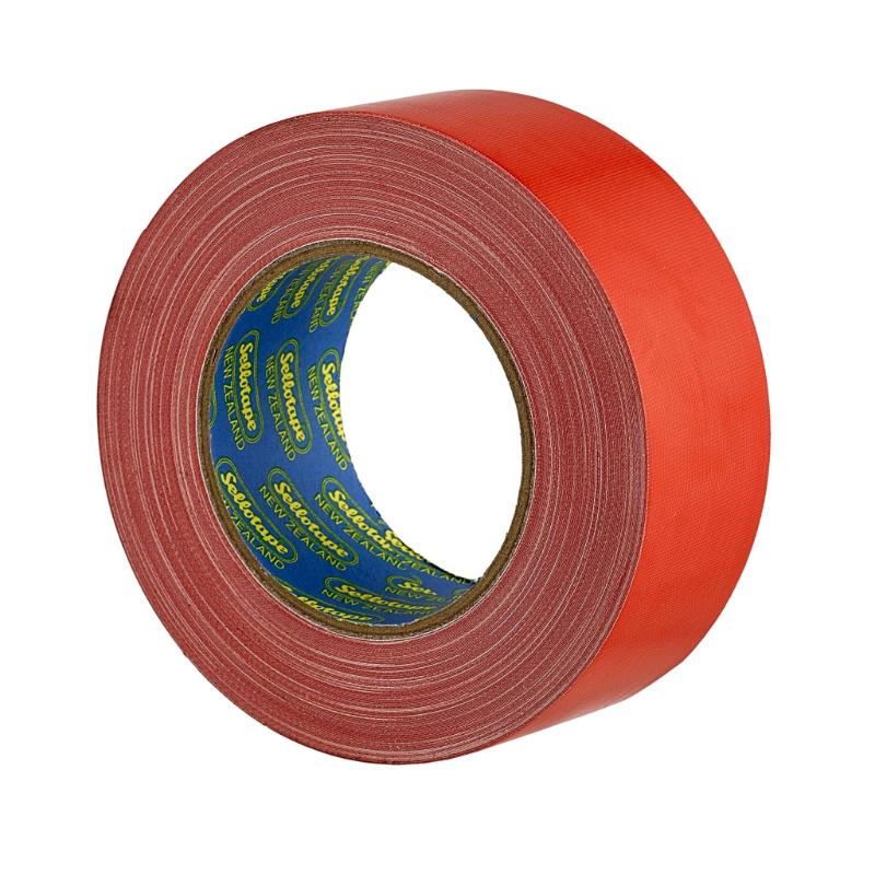 Bright red Sellotape 4705 cloth tape, 48mm x 30m, versatile, hand tearable, tough, and waterproof for repairs and crafts.