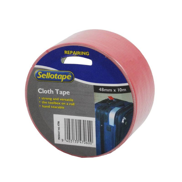 Red Sellotape 4706R Cloth tape, 48mmx10m, durable, waterproof, hand tearable, perfect for crafting and packaging.