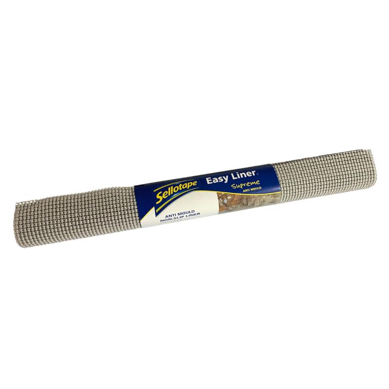 Sellotape Easy Liner Supreme: Non-adhesive, cushioned grip liner with anti-mould protection for versatile home organization.