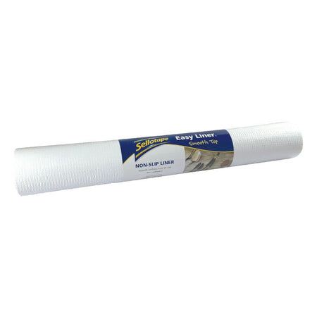 Sellotape Easy Liner Smooth Top, a versatile non-slip liner for shelves and drawers, offering easy glide and secure grip.