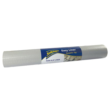 Sellotape Easy Liner Smooth Top Grey, a versatile non-slip liner for shelves and drawers, offering a smooth, easy-to-clean surface.