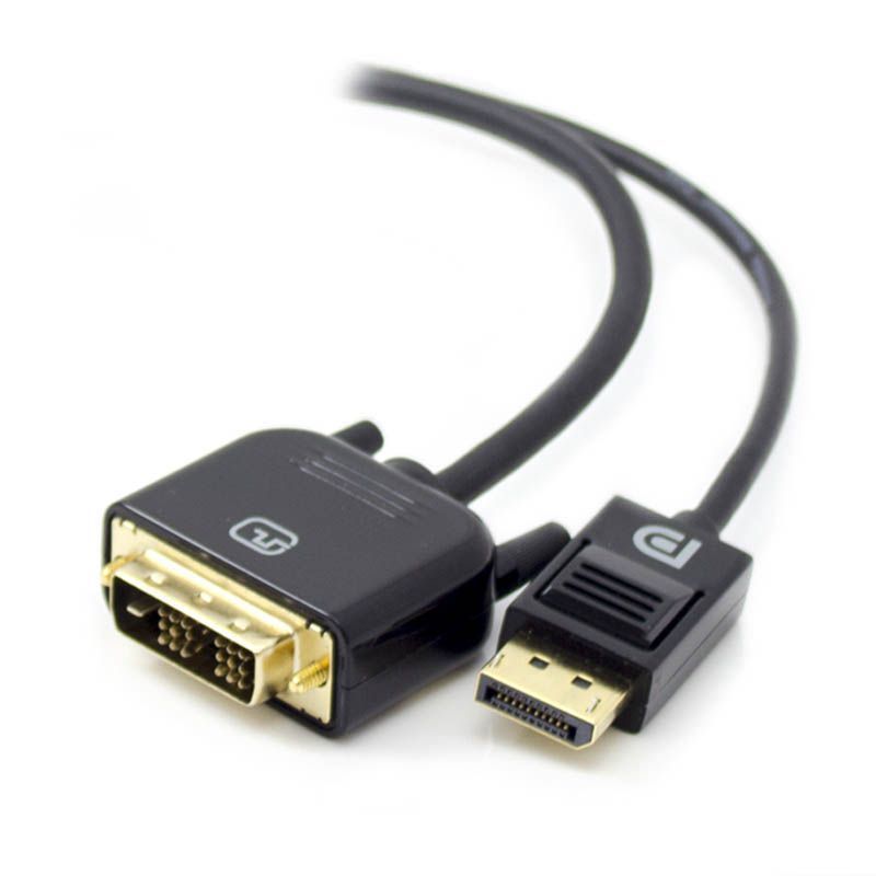 Alogic DisplayPort to DVI-D cable, male to male, supports 1920x1080 resolution, featuring gold connectors and EMI shielding.