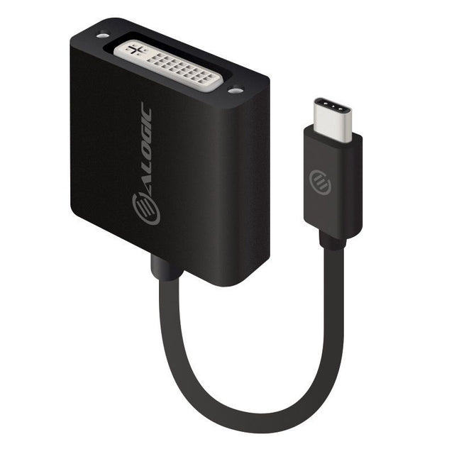 Alogic USB-C to DVI Adapter for connecting USB-C devices to DVI displays, supporting WQXGA 2560x1600 resolution.