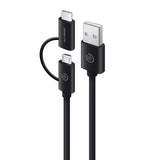 2-in-1 ALOGIC USB-C & Micro USB cable for fast charging and data transfer, featuring detachable adapter and durable construction.