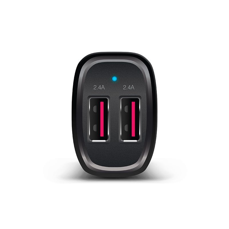 Compact Alogic 2 Port USB-A Car Charger, 5V/4.8A with Smart Charge for fast dual device charging on the go.