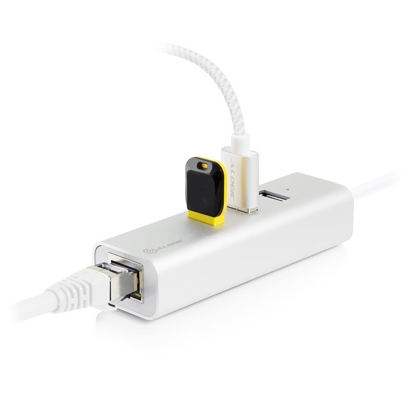 Alogic USB-C to Gigabit Ethernet & 3 Port USB Hub - Aluminium - Prime Series