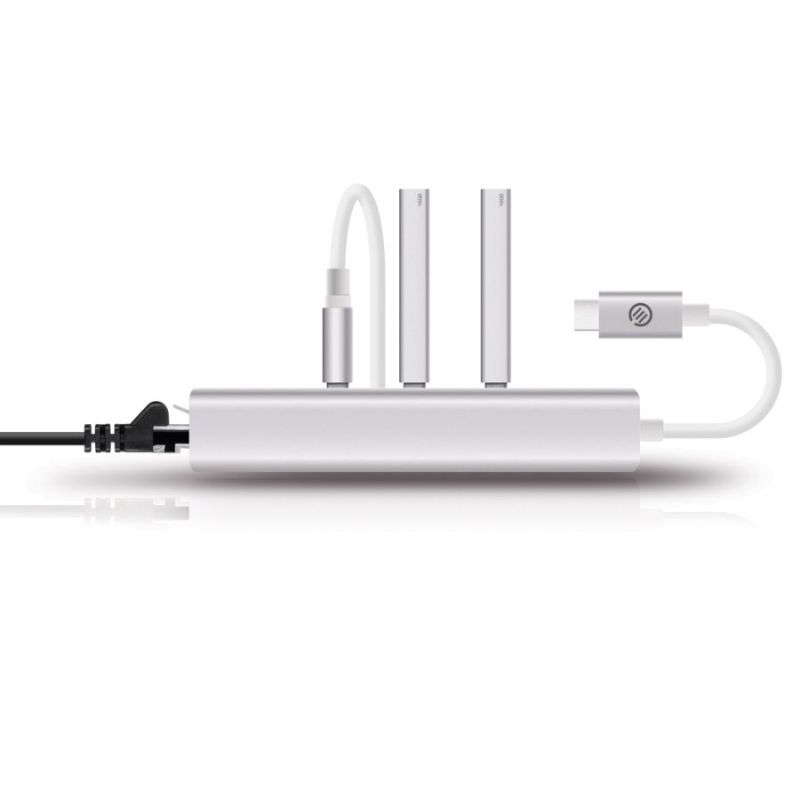 Alogic USB-C to Gigabit Ethernet & 3 Port USB Hub - Aluminium - Prime Series