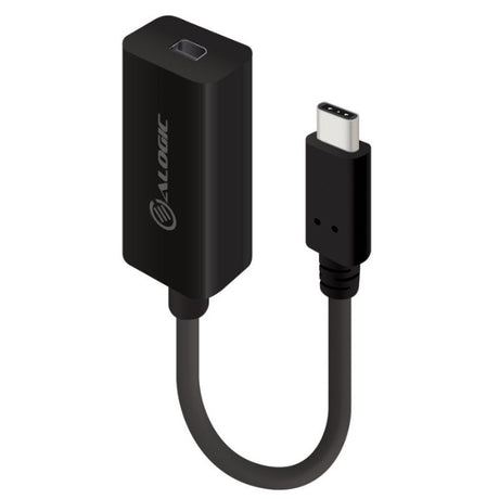 Alogic 10cm USB-C to Mini DisplayPort Adapter in black, supporting Ultra HD 4K2K resolution for seamless visual connectivity.