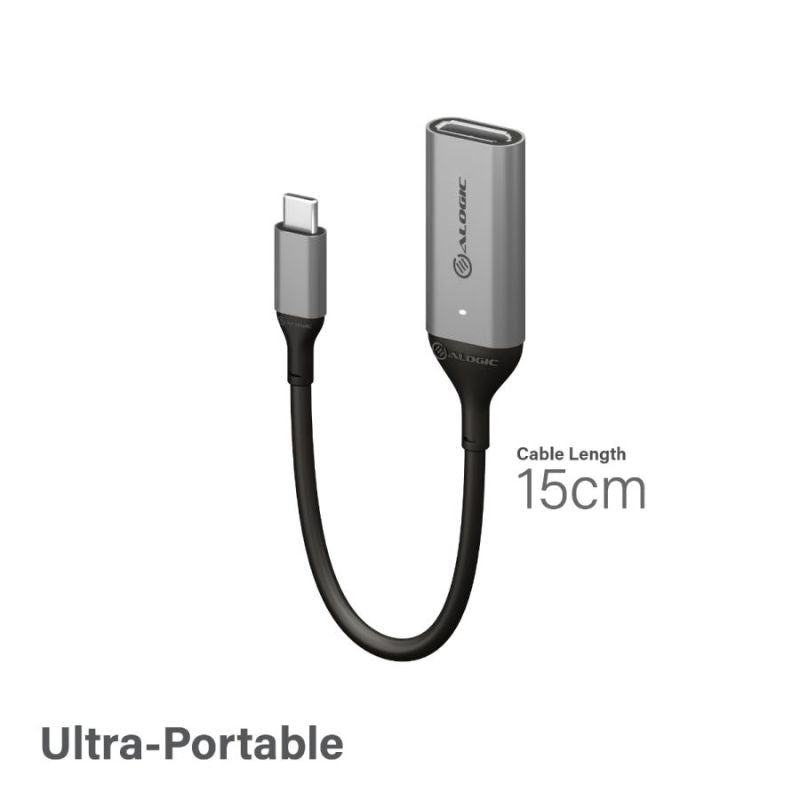 Alogic Ultra 15cm USB-C to DisplayPort adapter for 4K 60Hz visuals, ideal for seamless device connectivity.