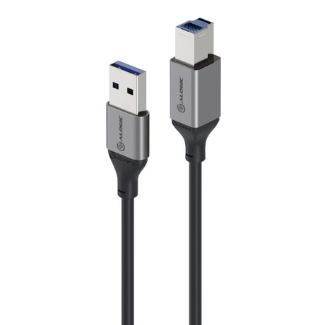 Alogic Ultra USB 3.0 cable, USB-A to USB-B, durable aluminum and TPE for high-speed data transfer, versatile for printers and scanners.