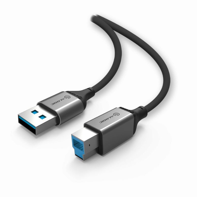 Alogic Ultra USB 3.0 USB-A to USB-B cable for high-speed data transfer, durable aluminum and TPE construction, ideal for printers and scanners.