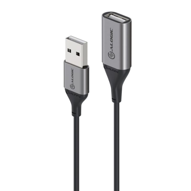 Alogic Ultra USB 2.0 USB-A extension cable for seamless data transfer, 1 meter long, durable aluminum and TPE materials.