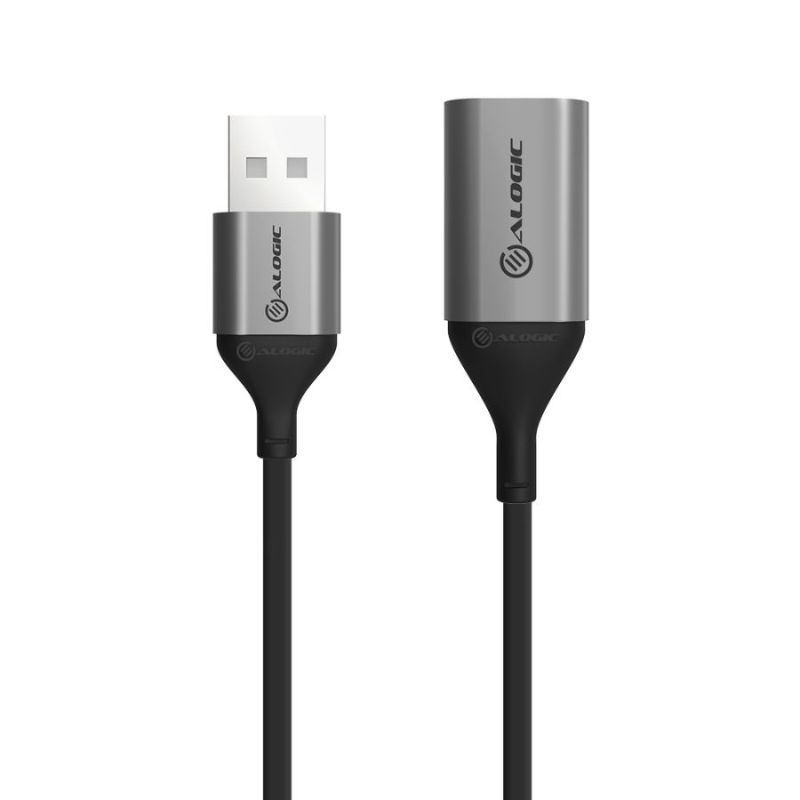 Alogic Ultra USB 2.0 extension cable, 1m long, aluminum and TPE, for reliable device connectivity and data transfer.