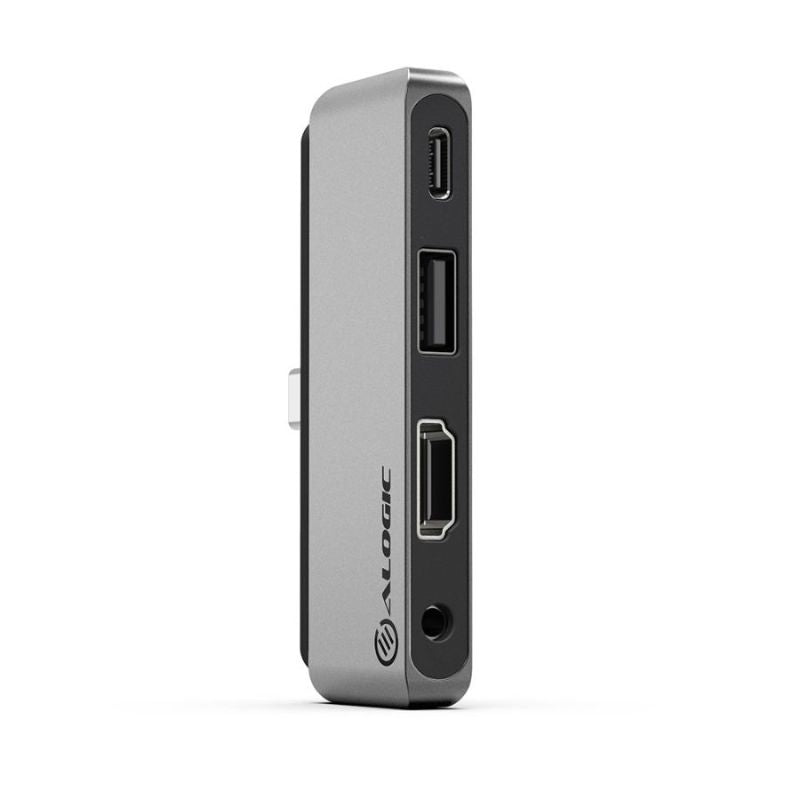 Alogic 4-in-1 USB-C Anchor HDMI Hub with 4K HDMI, USB-A, audio jack, and 60W Power Delivery for versatile connectivity.