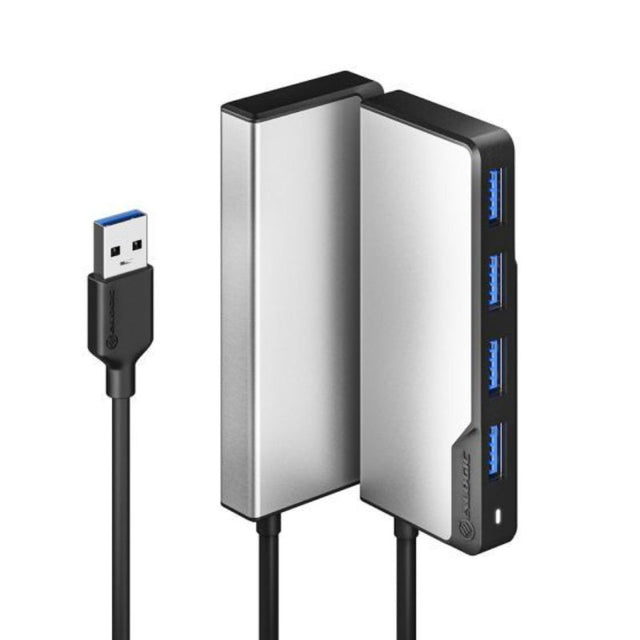 Alogic USB-A Fusion SWIFT 4-in-1 Hub in Space Grey with 4 USB-A 3.0 ports for high-speed connectivity and efficiency.