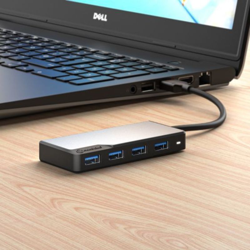 Alogic 4-in-1 USB-A hub in Space Grey with 4 ports, enabling fast data transfer and efficient device connectivity.